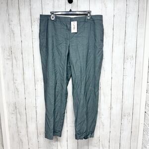 Boss Pant Women Sz 12 Green Gingham Tapered Straight Trousers Dress Pants Cuffed